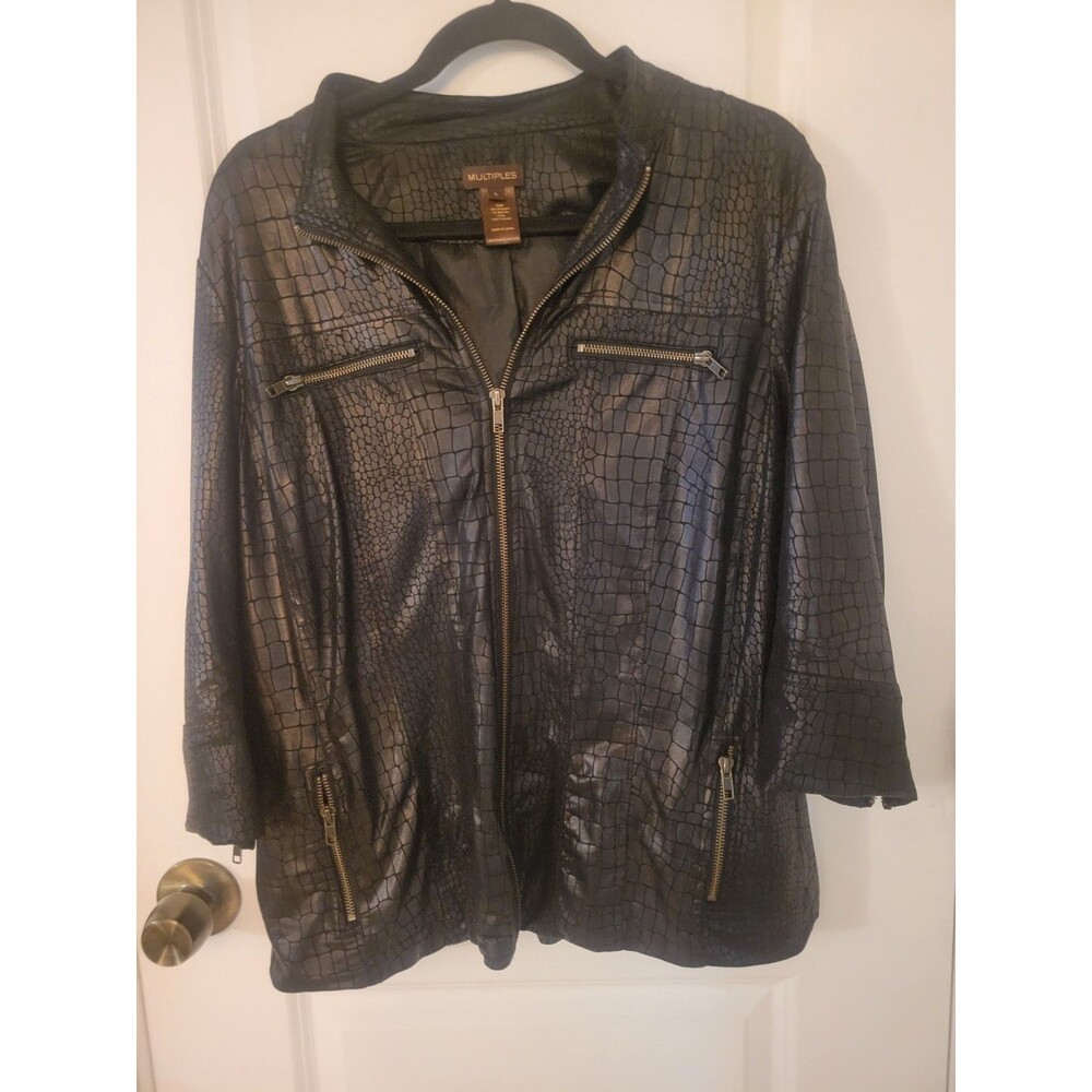 Women's Faux Leather Black Snakeskin Streetwear Lightweight Jacket Sz L